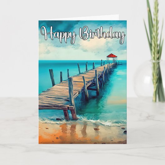 Happy Birthday Beautiful Ocean Pier カード (正面)