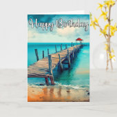 Happy Birthday Beautiful Ocean Pier カード (黄色い花)