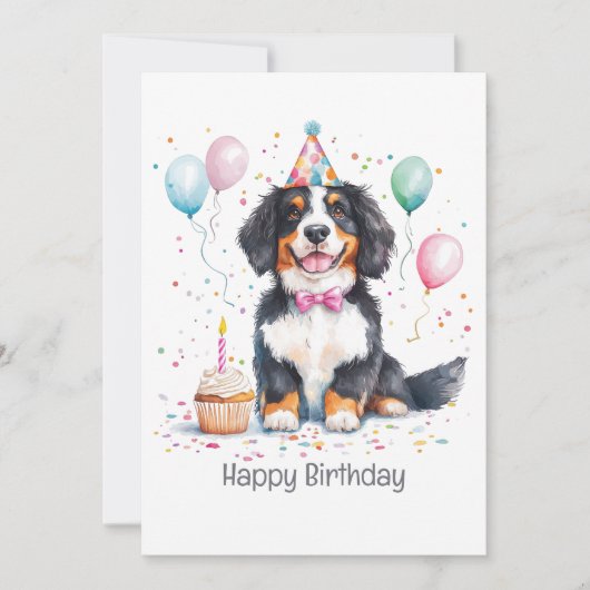 Happy Birthday Bernese Mountain Dog カード (正面)