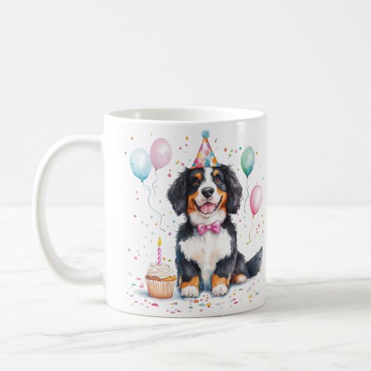 Happy Birthday Bernese Mountain Dog コーヒーマグカップ (左)
