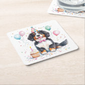 Happy Birthday Bernese Mountain Dog スクエアペーパーコースター (アングル)