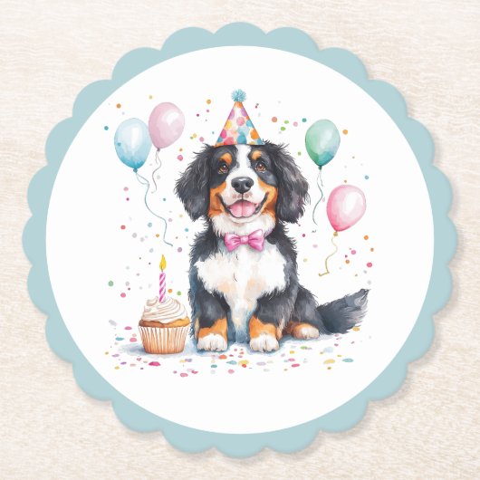 Happy Birthday Bernese Mountain Dog ペーパーコースター (正面)