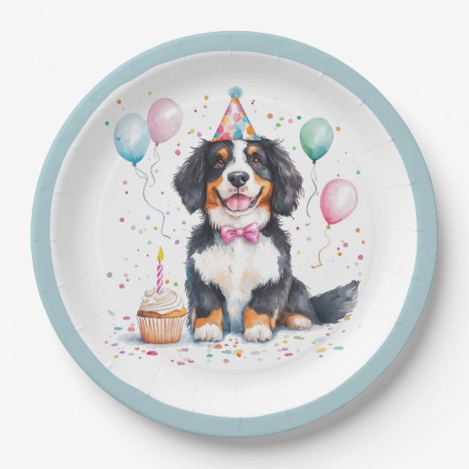 Happy Birthday Bernese Mountain Dog ペーパープレート (正面)