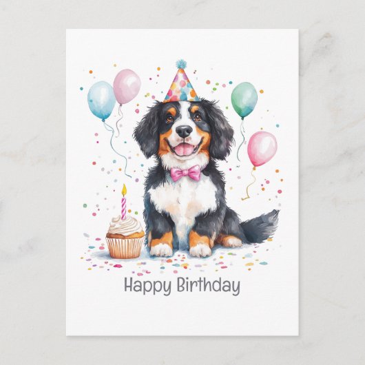 Happy Birthday Bernese Mountain Dog ポストカード (正面)