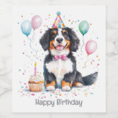 Happy Birthday Bernese Mountain Dog ワインラベル (シングルラベル)
