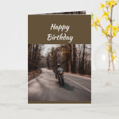 Happy Birthday Biker Motorcycle  カード (黄色い花)
