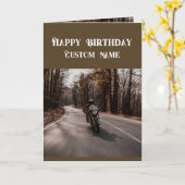 Happy Birthday Biker Motorcycle Custom Name カード (黄色い花)