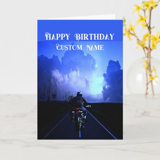 Happy Birthday Biker Motorcycle Custom Name カード (黄色い花)