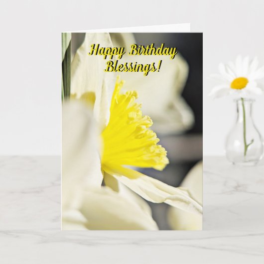 Happy Birthday Blessings Yellow Daffodil Custom カード (小さな植物)