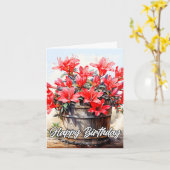 Happy Birthday Blooming Lily Flower Illustration カード (黄色い花)