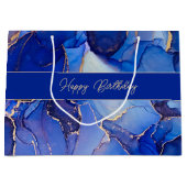 Happy Birthday Blue Abstract ラージペーパーバッグ (正面)