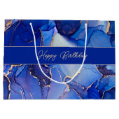 Happy Birthday Blue Abstract ラージペーパーバッグ (裏面)