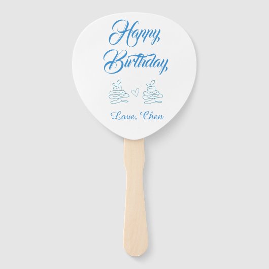 happy birthday blue cake heart name love pastel  ハンドファン (正面)