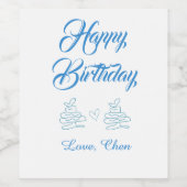 happy birthday blue cake heart name love pastel  ワインラベル (シングルラベル)