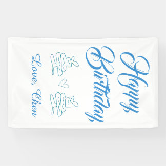 happy birthday blue cake heart name love pastel  横断幕