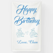 happy birthday blue cake heart name love pastel  横断幕 (縦)