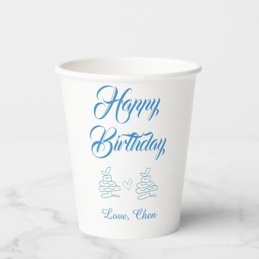 happy birthday blue cake heart name love pastel  紙コップ (正面)