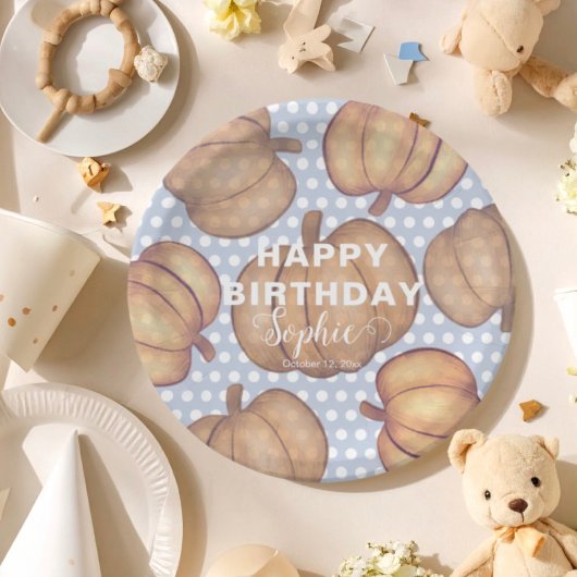 Happy Birthday Blue & Orange Pumpkin Party  ペーパープレート