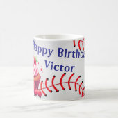 Happy Birthday Blue & White Stripe Baseball コーヒーマグカップ (中央)