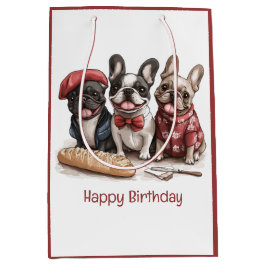 Happy Birthday Bonjour French Bulldogs ミディアムペーパーバッグ
