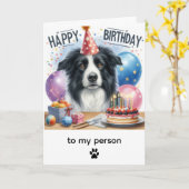 Happy Birthday Border Collie From Dog  カード (黄色い花)