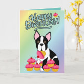 Happy Birthday! Boston Terrier Cupcakes Card カード (黄色い花)