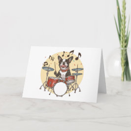 Happy Birthday Boston Terrier Dog Playing Drums カード