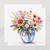 Happy birthday & bouquet of flowers  holiday card シーズンカード (正面/裏面)