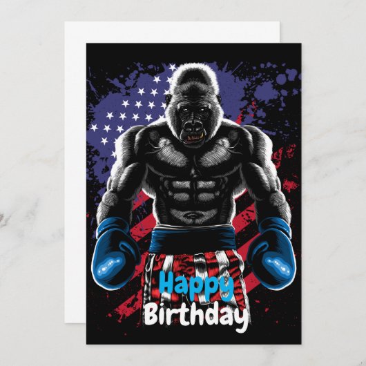 Happy Birthday boxer gorilla 招待状 (正面/裏面)