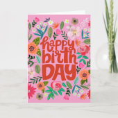Happy Birthday Bright Floral Pink Garden Card カード (正面)