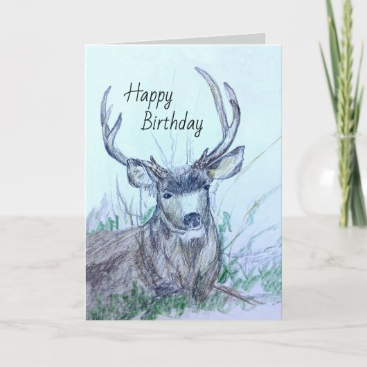 Happy Birthday Buck Deer Animal Wildlife カード (正面)