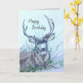 Happy Birthday Buck Deer Animal Wildlife カード (黄色い花)