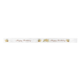 Happy Birthday Bumble Bee Floral Ribbon サテンリボン