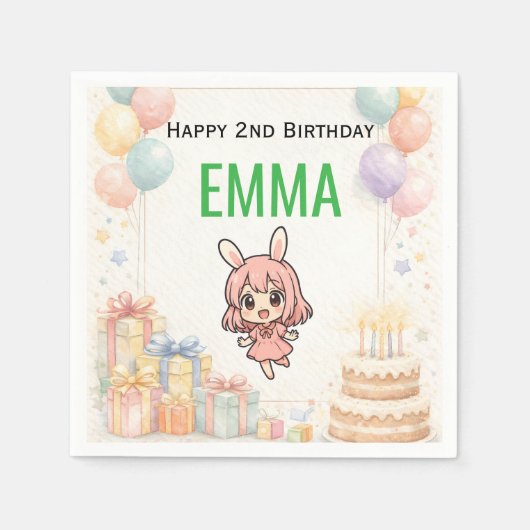 Happy Birthday Bunny Invitation  スタンダードカクテルナプキン (正面)