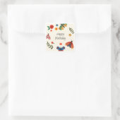 Happy Birthday Butterfly Floral Greeting Card | スクエアシール (バッグ)
