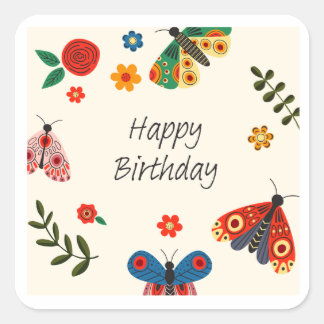 Happy Birthday Butterfly Floral Greeting Card | スクエアシール