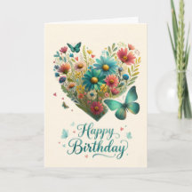 Happy Birthday Butterfly Wildflower Heart 