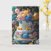 Happy Birthday Cake Candles Pretty Flowers Bows カード (黄色い花)