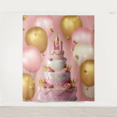 Happy Birthday Cake Princess Castle Banner タペストリー (正面)