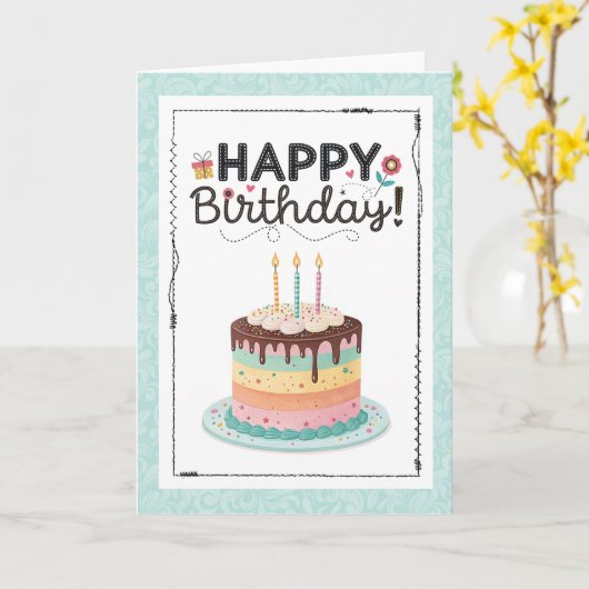 Happy Birthday Cake Sweet Treat カード (黄色い花)