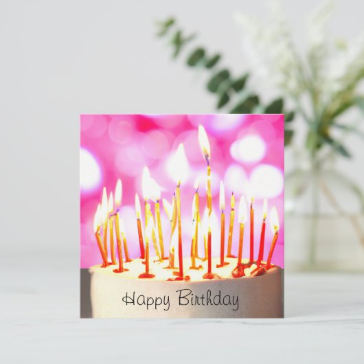 Happy Birthday cake with burning candles カード (スタンド正面)