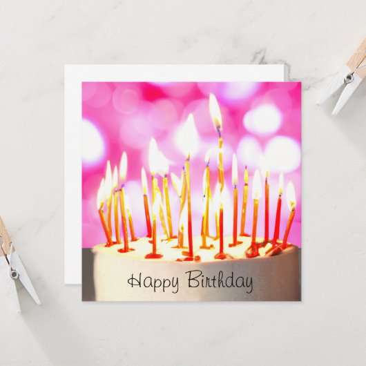 Happy Birthday cake with burning candles カード (正面/裏面インサイチュ)