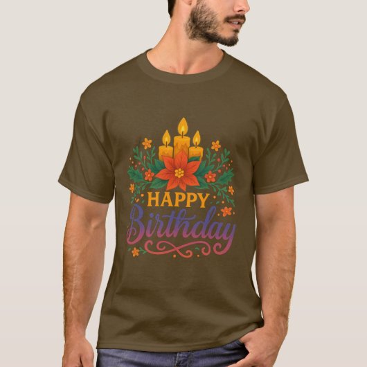 Happy Birthday Candle Basic Dark T-Shirt | Festive Tシャツ (正面)