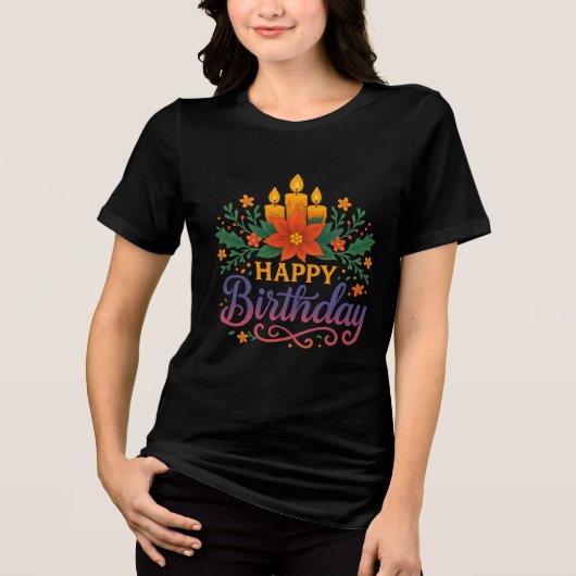 Happy Birthday Candle Bella+Canvas Women’s  トライブレンドＴシャツ (正面)