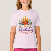 Happy Birthday Candle Girls' Basic T-Shirt | 色 Tシャツ (正面)