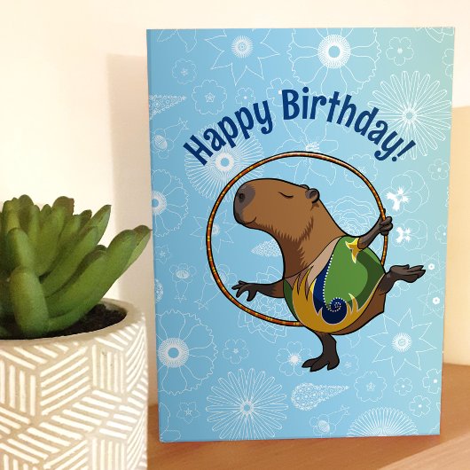 Happy Birthday! Capybara Gymnast With Hoop Cartoon カード