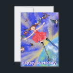 Happy Birthday Card - Happy Girl with Birds カード<br><div class="desc">Happy Birthday Card - Happy Girl with Birds - MIGNED Painting - or Add Your Text / Name</div>