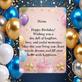  Happy Birthday Card - Joyful Wishes, Balloons & C 招待状