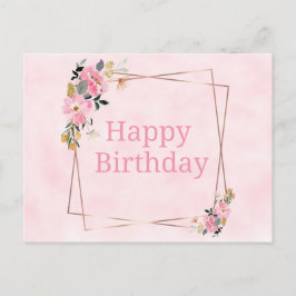 Happy Birthday Card - Pink Flowers ポストカード