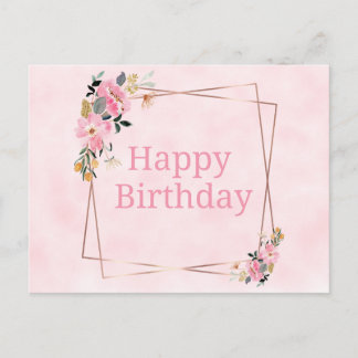 Happy Birthday Card - Pink Flowers ポストカード